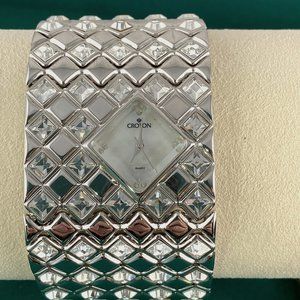 Croton Silver Crystal-Accented Women's Bangle Watch